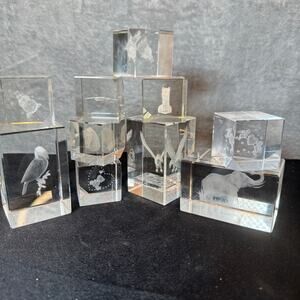 Laser Etched Crystal Paperweights Lot